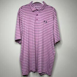 Under Armour Playoff Polo Pink and Gray Stripes Large